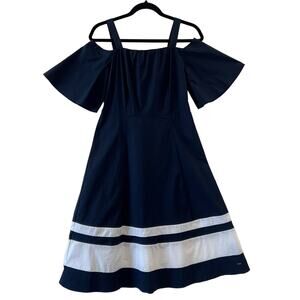 Tommy Hilfiger Navy Blue Off Shoulder Feminine Old Money Midi Dress Womens Small